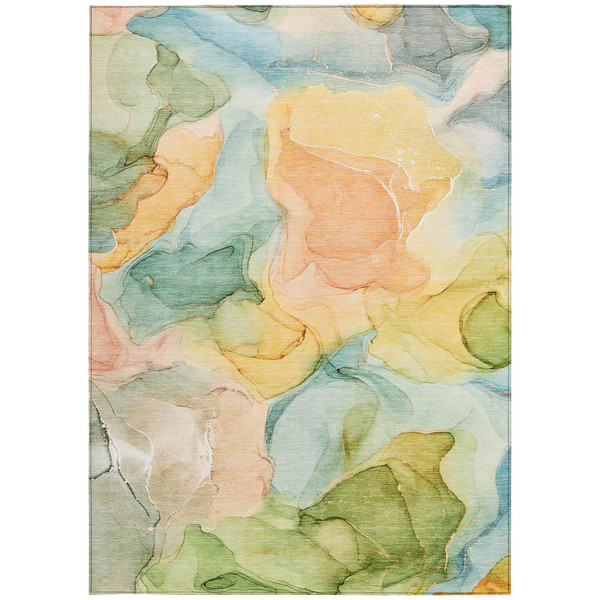 8' X 10' Blue Abstract Washable Non Skid Indoor Outdoor Area Rug N270-559484