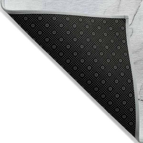 8' Runner Ivory Blue and Gray Abstract Washable Non Skid Indoor Outdoor Runner Rug N270-560149