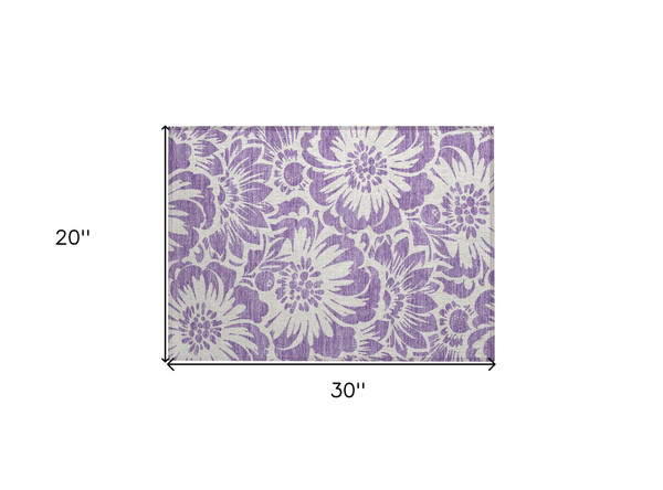 2' X 3' Purple and Ivory Floral Washable Non Skid Indoor Outdoor Area Rug N270-562515