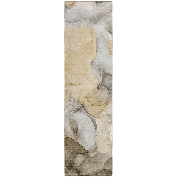 8' Runner Brown Abstract Washable Non Skid Indoor Outdoor Runner Rug N270-559488