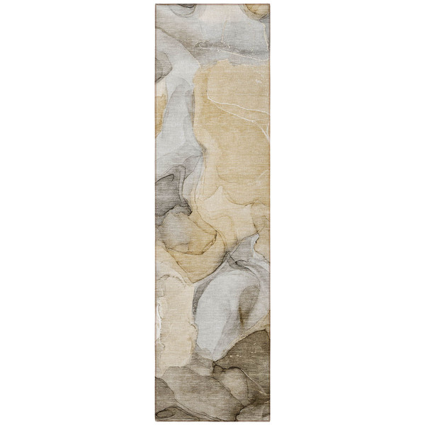 8' Runner Brown Abstract Washable Non Skid Indoor Outdoor Runner Rug N270-559488
