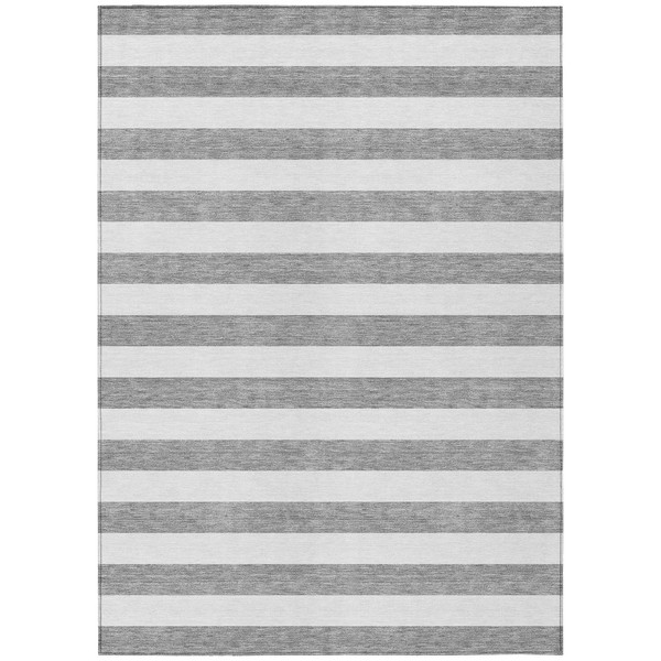 9' X 12' Gray and White Striped Washable Non Skid Indoor Outdoor Area Rug N270-560841