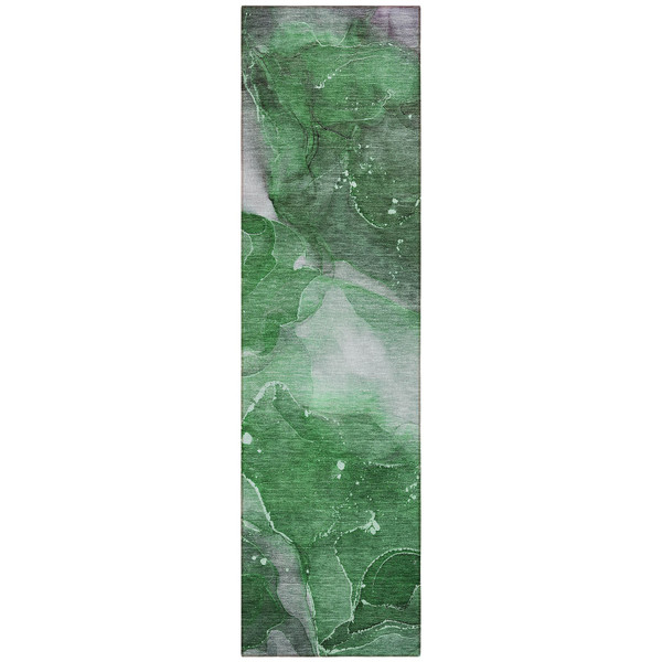 8' Runner Emerald Abstract Washable Non Skid Indoor Outdoor Runner Rug N270-560502