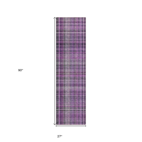 8' Runner Purple Plaid Washable Non Skid Indoor Outdoor Runner Rug N270-561904