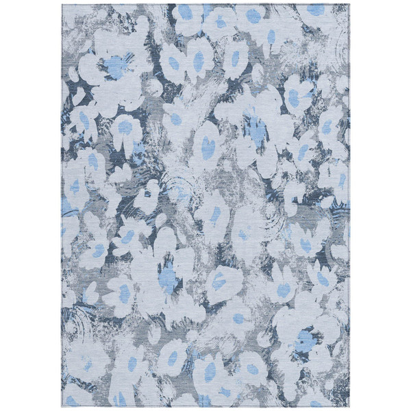 9' X 12' Denim Blue Floral Washable Non Skid Indoor Outdoor Area Rug N270-561712