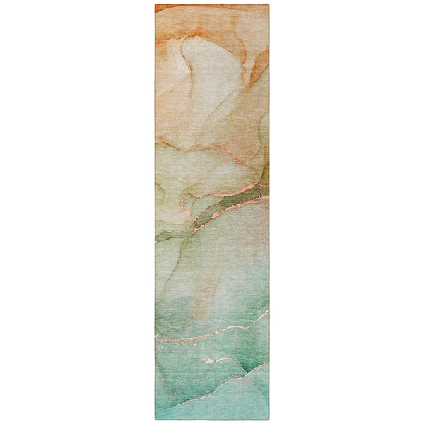 8' Runner Teal Abstract Washable Non Skid Indoor Outdoor Runner Rug N270-559839