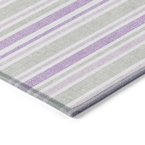 2' X 8' Purple Gray and White Striped Washable Non Skid Indoor Outdoor Area Rug N270-561240