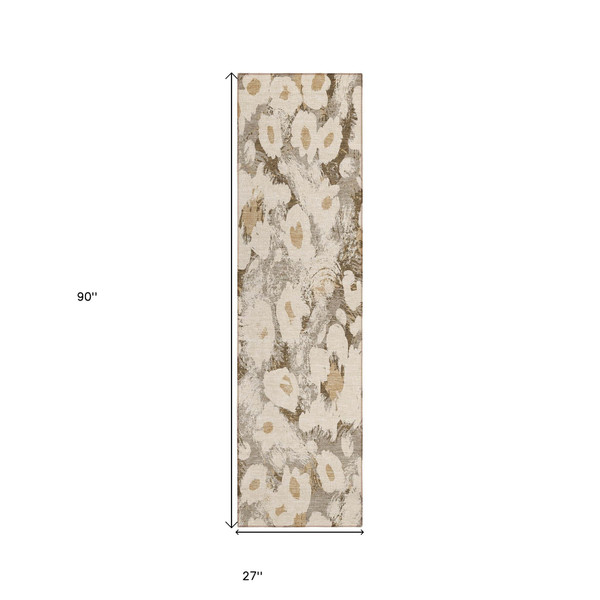 8' Runner Khaki Floral Washable Non Skid Indoor Outdoor Runner Rug N270-561724