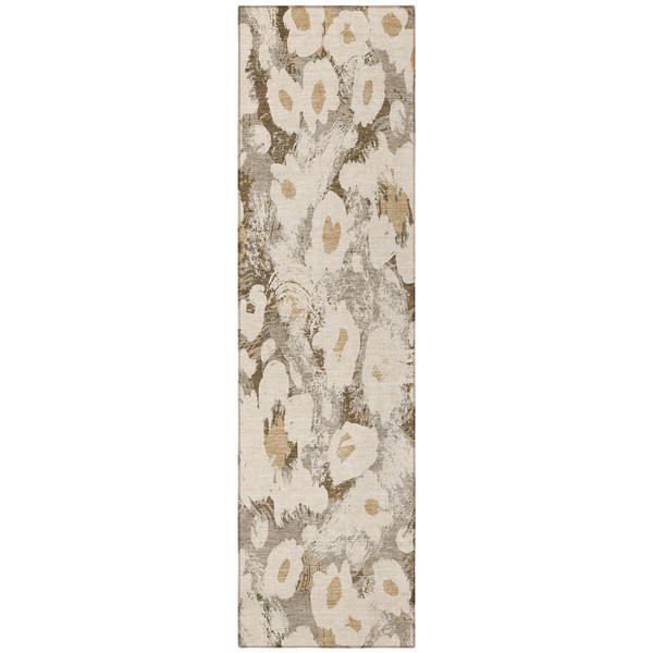 8' Runner Khaki Floral Washable Non Skid Indoor Outdoor Runner Rug N270-561724