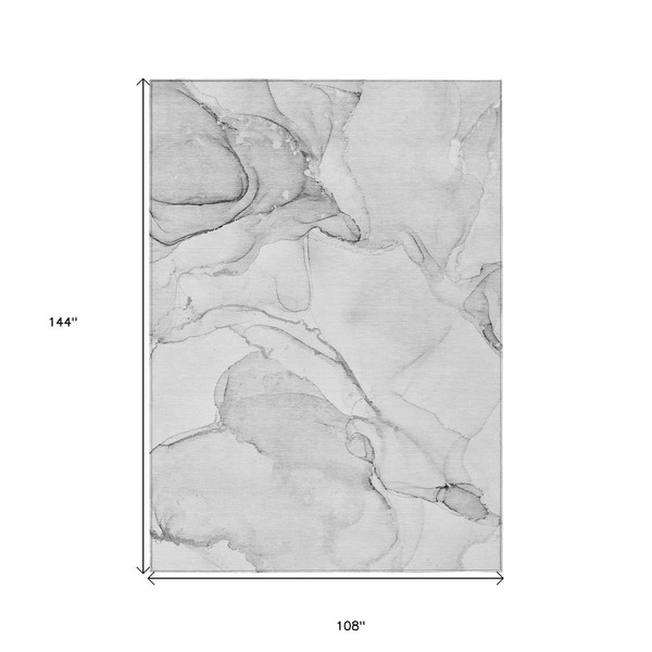 9' X 12' Silver Abstract Washable Non Skid Indoor Outdoor Area Rug N270-560553
