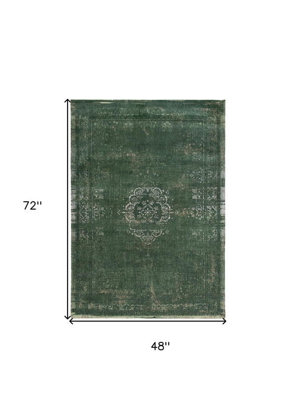 5' X 7' Gray and Green Medallion Non Skid Area Rug N270-548640