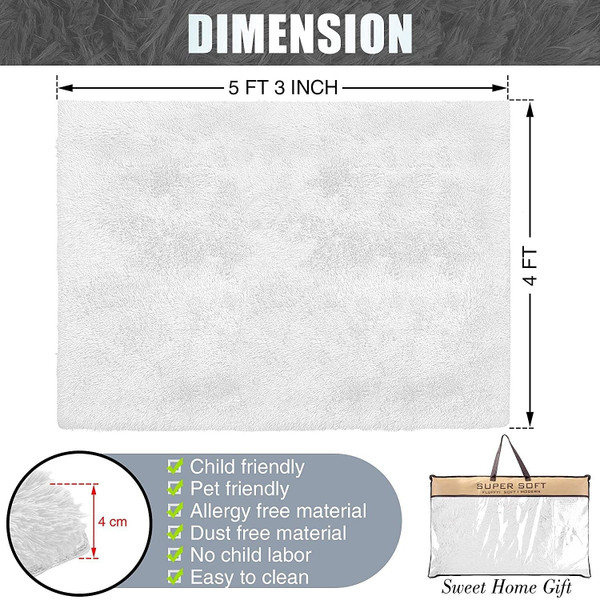 4' X 5' White Power Loom Area Rug N270-393205