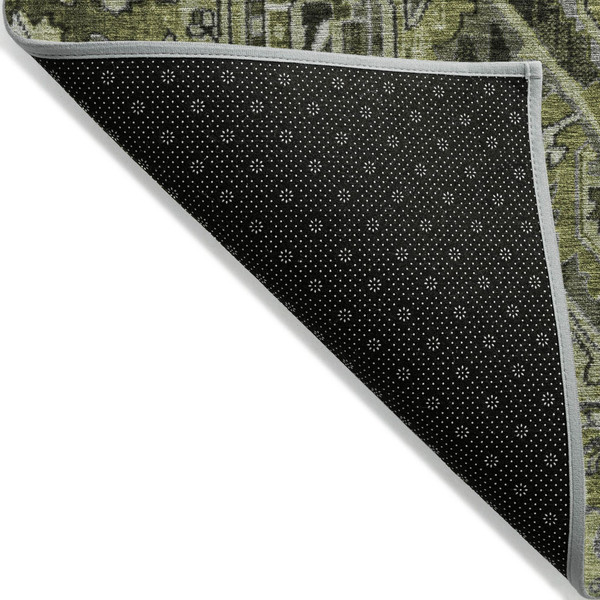8' X 10' Olive Green and Dark Green Oriental Washable Non Skid Indoor Outdoor Area Rug N270-563778