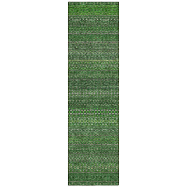 2' X 8' Fern Green Striped Washable Indoor Outdoor Runner Rug N270-560709
