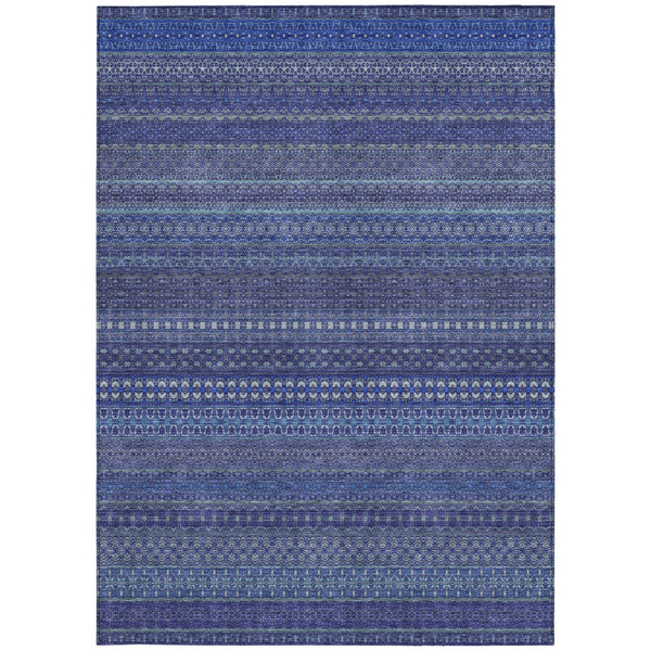 5' X 8' Navy Blue Striped Washable Non Skid Indoor Outdoor Area Rug N270-560748