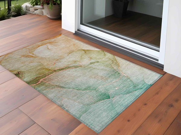 2' X 3' Teal Abstract Washable Non Skid Indoor Outdoor Area Rug N270-559838