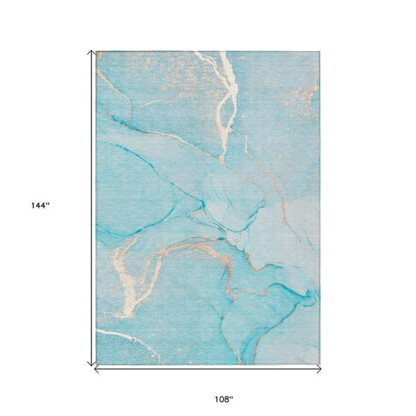 9' X 12' Teal Abstract Washable Non Skid Indoor Outdoor Area Rug N270-559909
