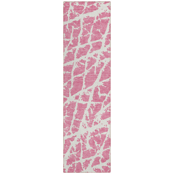 8' Runner Pink and Ivory Abstract Washable Non Skid Indoor Outdoor Runner Rug N270-559299