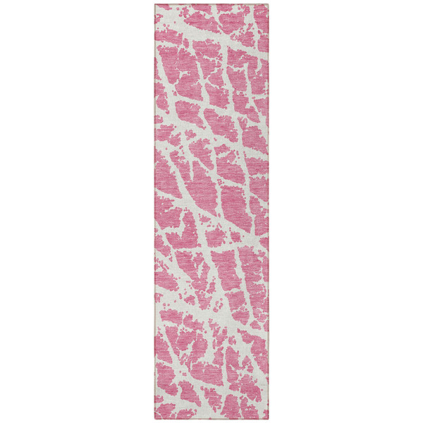 8' Runner Pink and Ivory Abstract Washable Non Skid Indoor Outdoor Runner Rug N270-559299