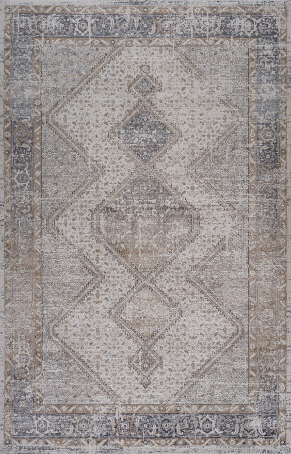 7' X 10' Beige and Gray Abstract Distressed Area Rug N270-558930