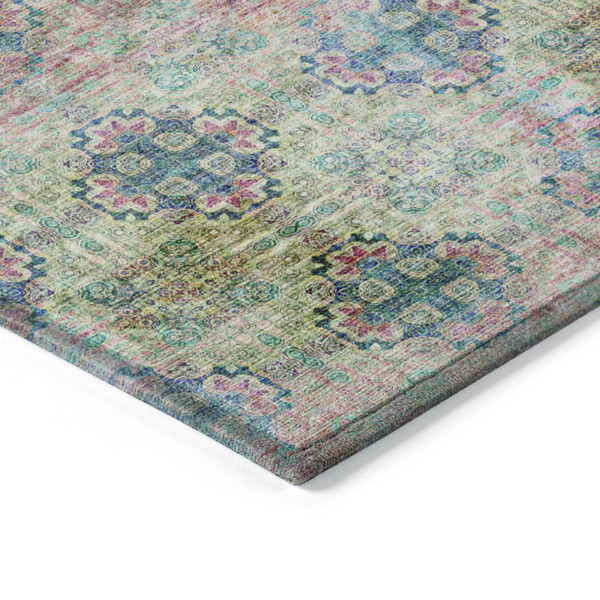 5' X 8' Blue and Green Floral Medallion Washable Non Skid Indoor Outdoor Area Rug N270-562957
