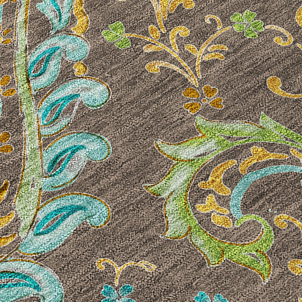 5' X 8' Brown Aqua and Gold Paisley Washable Non Skid Indoor Outdoor Area Rug N270-561396