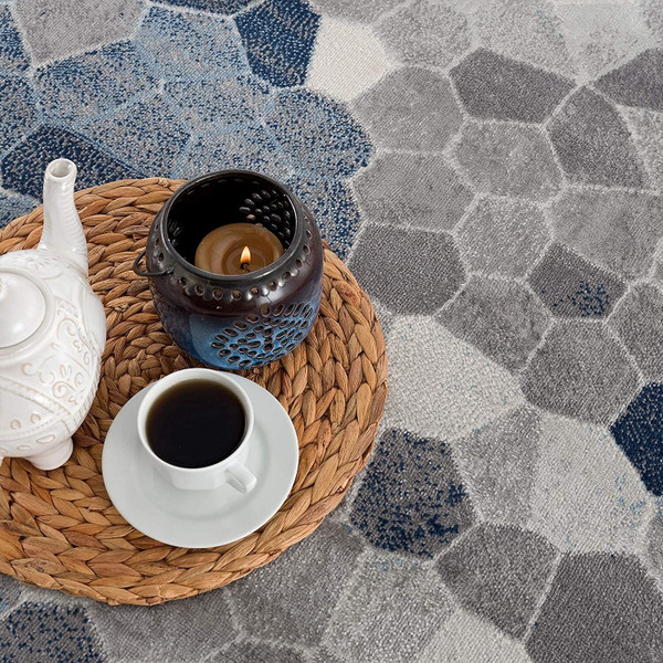 8' X 11' Navy Blue Cobblestone Pattern Area Rug N270-390254