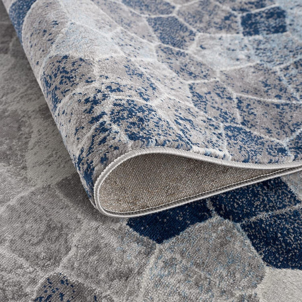 8' X 11' Navy Blue Cobblestone Pattern Area Rug N270-390254