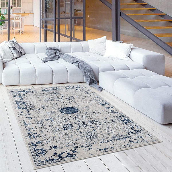 2' X 3' Navy Blue Distressed Floral Scatter Rug N270-390140