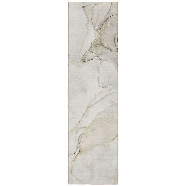 8' Runner Beige and Ivory Abstract Washable Non Skid Indoor Outdoor Runner Rug N270-560538