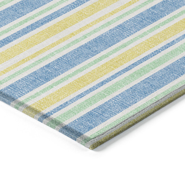 2' X 8' Blue Yellow and Green Striped Washable Non Skid Indoor Outdoor Runner Rug N270-561294