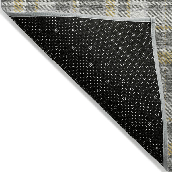 8' Round Gray Yellow and White Round Plaid Washable Non Skid Indoor Outdoor Area Rug N270-563354