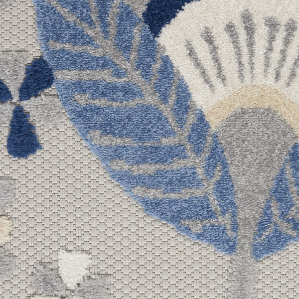 5' Round Blue And Gray Round Floral Indoor Outdoor Area Rug N270-385108