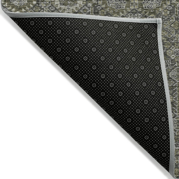 8' Runner Moss Green and Gray Floral Washable Non Skid Indoor Outdoor Runner Rug N270-564375