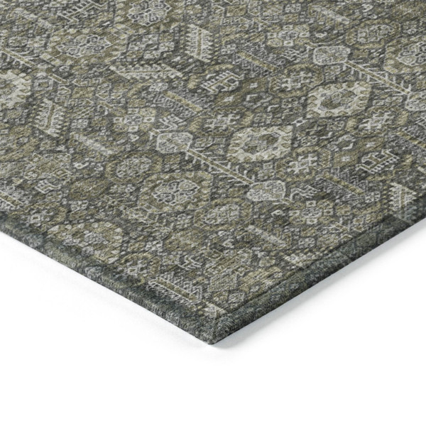 8' Runner Moss Green and Gray Floral Washable Non Skid Indoor Outdoor Runner Rug N270-564375