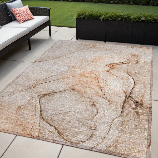 5' X 8' Gray and Orange Abstract Washable Non Skid Indoor Outdoor Area Rug N270-559392