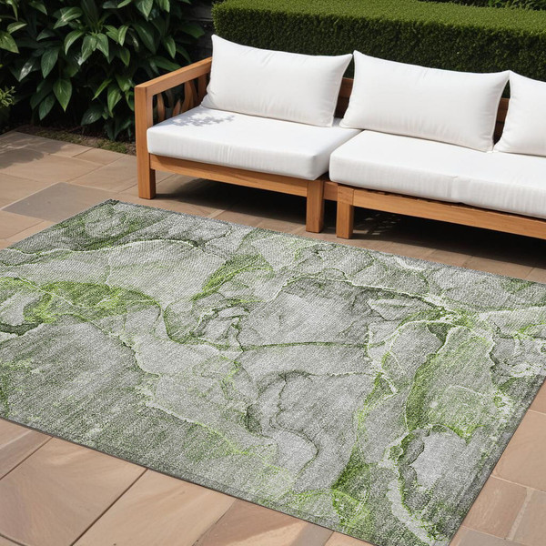 9' X 12' Green Abstract Washable Non Skid Indoor Outdoor Area Rug N270-560364