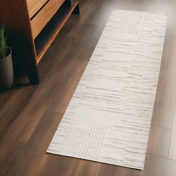 2' X 5' Gray and Beige Geometric Distressed Area Rug N270-558506