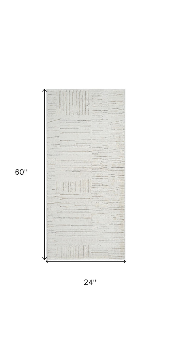 2' X 5' Gray and Beige Geometric Distressed Area Rug N270-558506