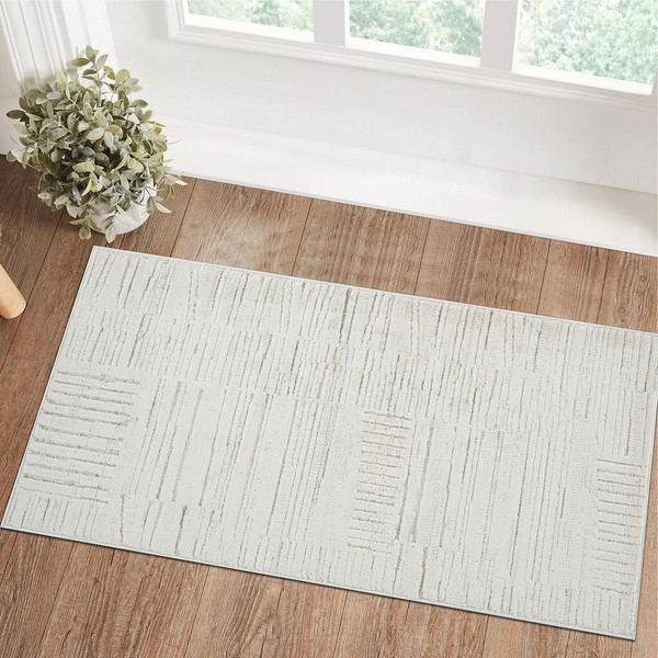 2' X 5' Gray and Beige Geometric Distressed Area Rug N270-558506