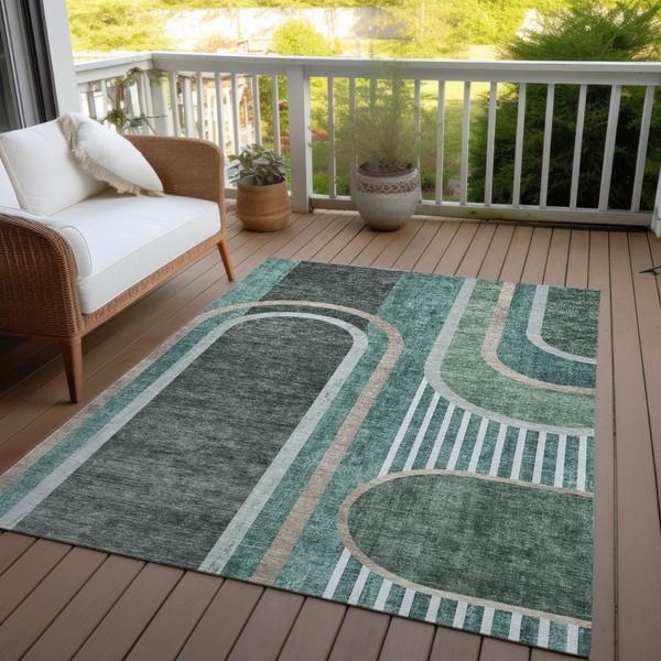 8' X 10' Black and Green Abstract Washable Indoor Outdoor Area Rug N270-561317