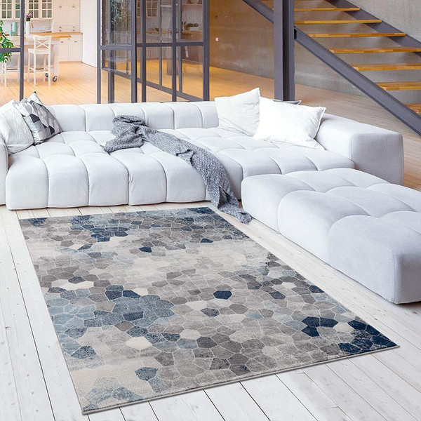 5' X 8' Navy Blue Cobblestone Pattern Area Rug N270-390252