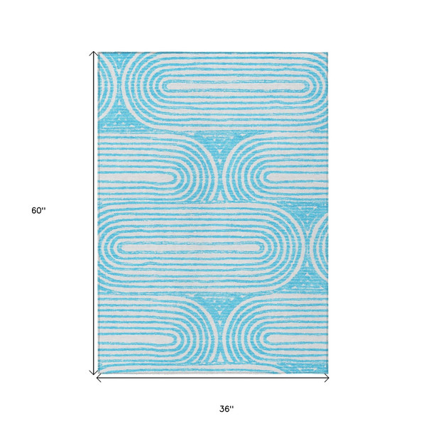 3' X 5' Teal Abstract Washable Non Skid Indoor Outdoor Area Rug N270-561870