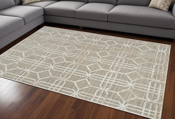 7' X 10' Beige and Brown Abstract Distressed Area Rug N270-558838