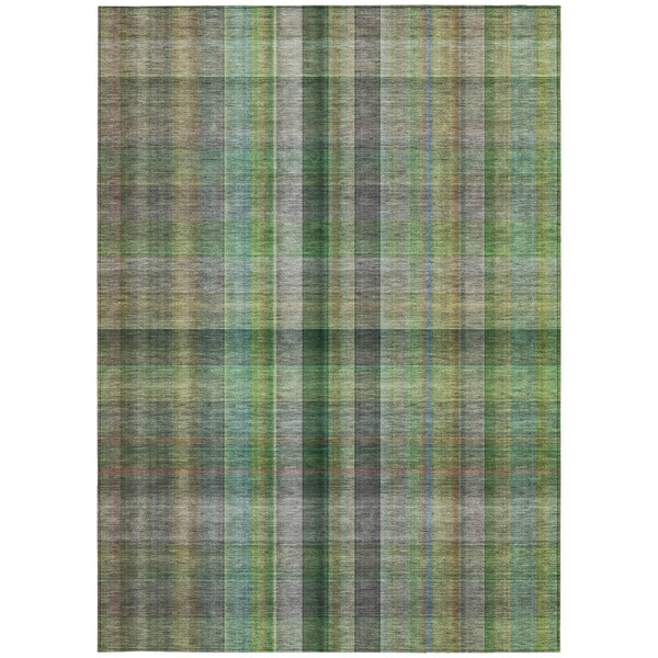 5' X 8' Green Plaid Washable Non Skid Indoor Outdoor Area Rug N270-562231