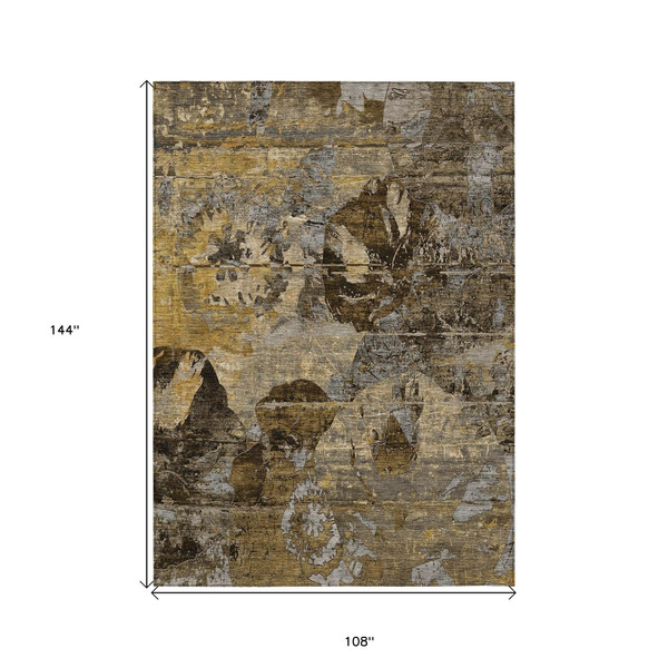 9' X 12' Brown Terracotta and Gray Floral Washable Non Skid Indoor Outdoor Area Rug N270-562774