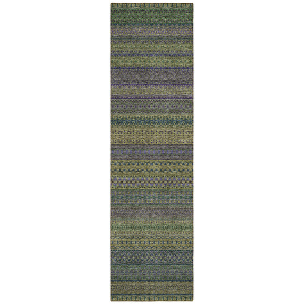 2' X 8' Olive Green Striped Washable Indoor Outdoor Runner Rug N270-560754