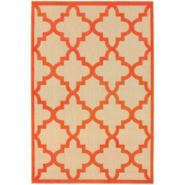 10' X 13' Orange Geometric Stain Resistant Indoor Outdoor Area Rug N270-506815
