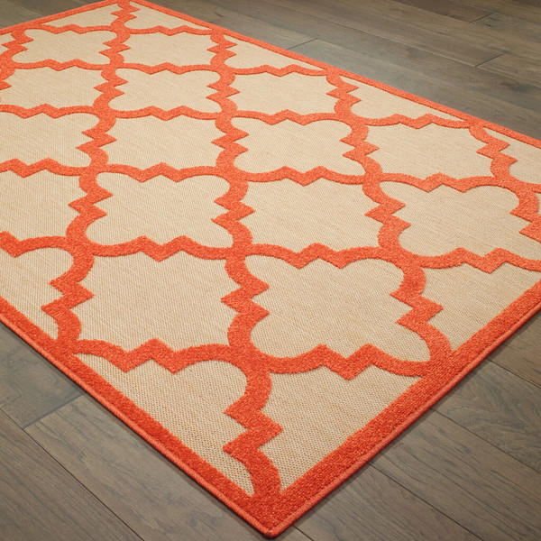 10' X 13' Orange Geometric Stain Resistant Indoor Outdoor Area Rug N270-506815