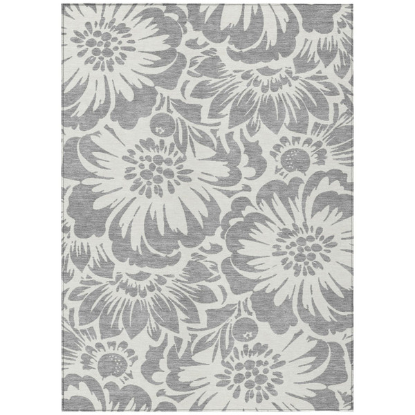 9' X 12' Gray and Ivory Floral Washable Non Skid Indoor Outdoor Area Rug N270-562459